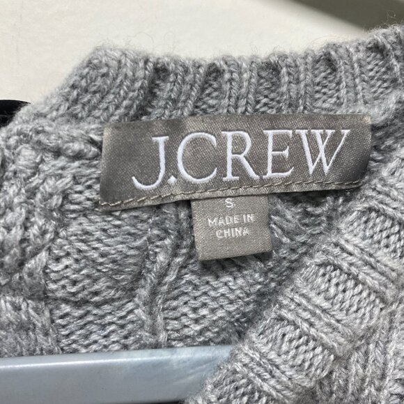 J Crew Wool Blend Chunky Knit Sweater Academia S Gray Back Tie Preppy Holiday - Picture 3 of 7